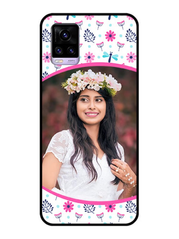 Custom Vivo V20 Photo Printing on Glass Case  - Colorful Flower Design
