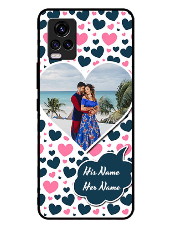 Custom Vivo V20 Custom Glass Phone Case  - Pink & Blue Heart Design