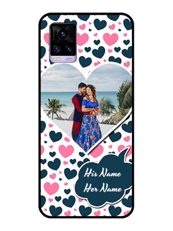Custom Vivo V20 Custom Glass Phone Case  - Pink & Blue Heart Design