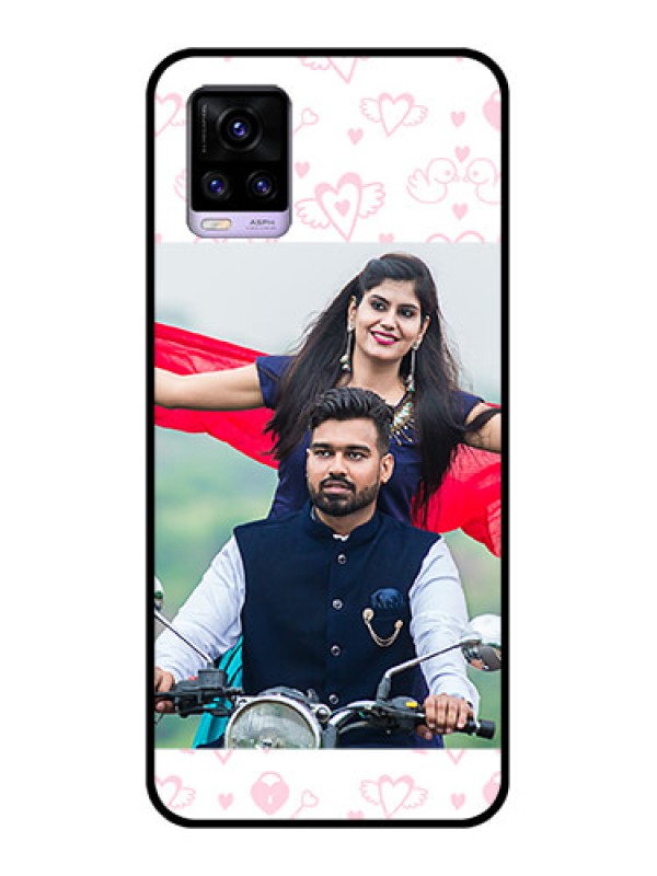 Custom Vivo V20 Custom Glass Mobile Case  - Pink Flying Heart Design