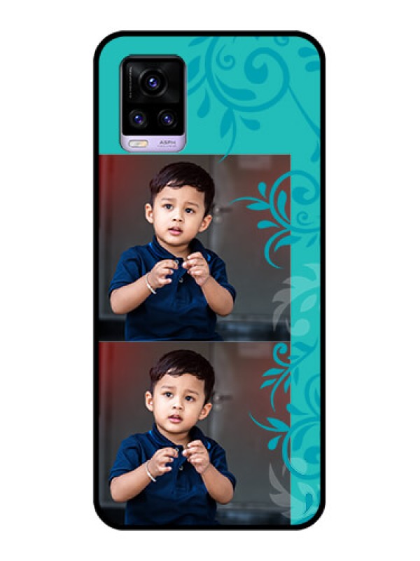 Custom Vivo V20 Personalized Glass Phone Case  - with Photo and Green Floral Design 