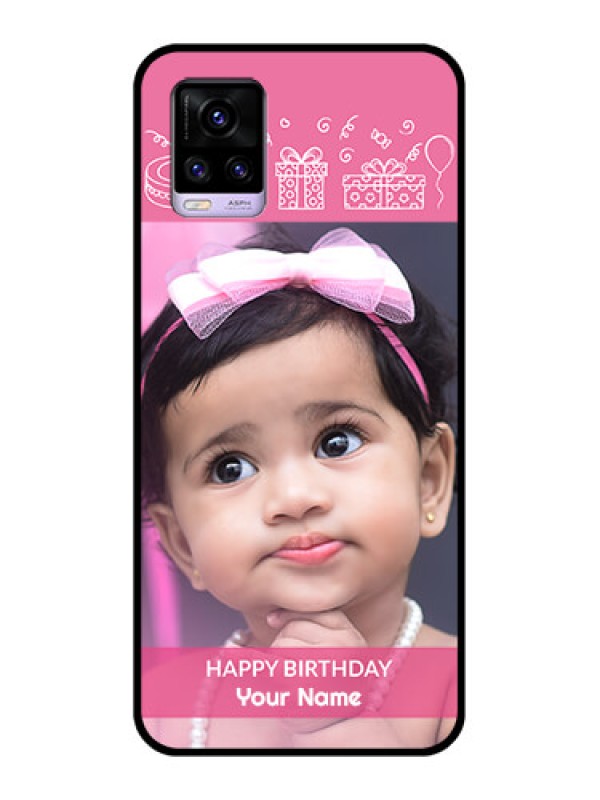 Custom Vivo V20 Photo Printing on Glass Case  - with Birthday Line Art Design