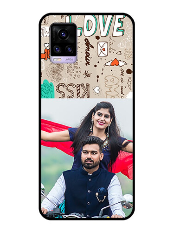 Custom Vivo V20 Custom Glass Phone Case  - Love Doodle Pattern 