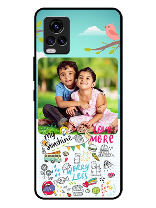 Custom Vivo V20 Photo Printing on Glass Case  - Doodle love Design