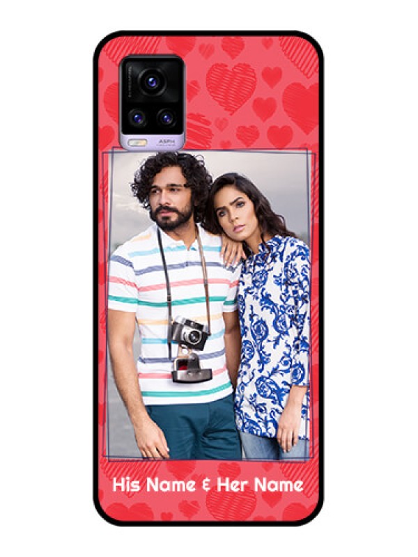 Custom Vivo V20 Photo Printing on Glass Case  - with Red Heart Symbols Design