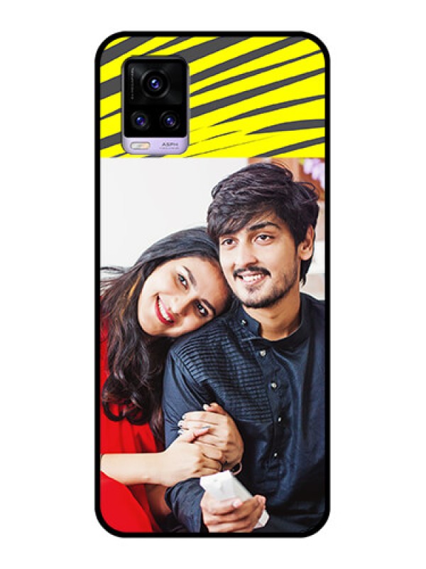 Custom Vivo V20 Photo Printing on Glass Case  - Yellow Abstract Design