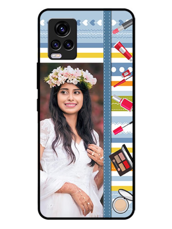 Custom Vivo V20 Personalized Glass Phone Case  - Makeup Icons Design