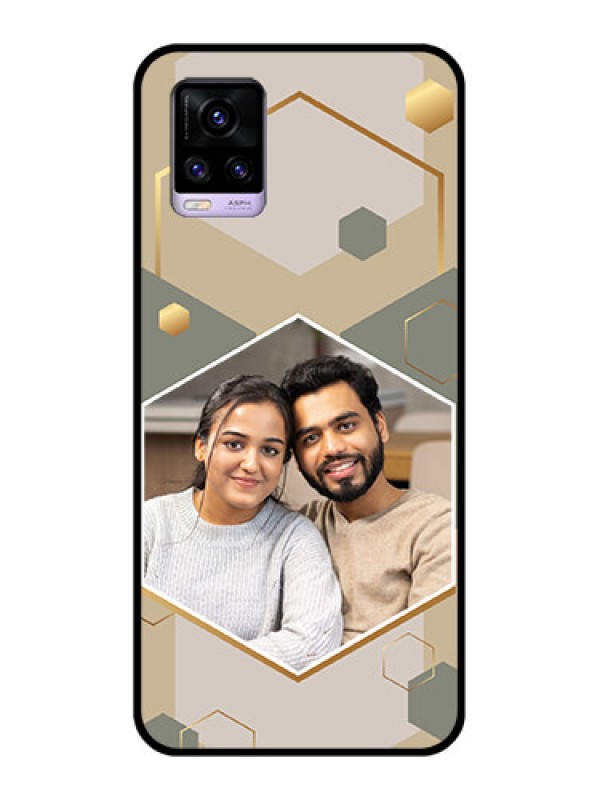 Custom Vivo V20 Photo Printing on Glass Case - Stylish Hexagon Pattern Design
