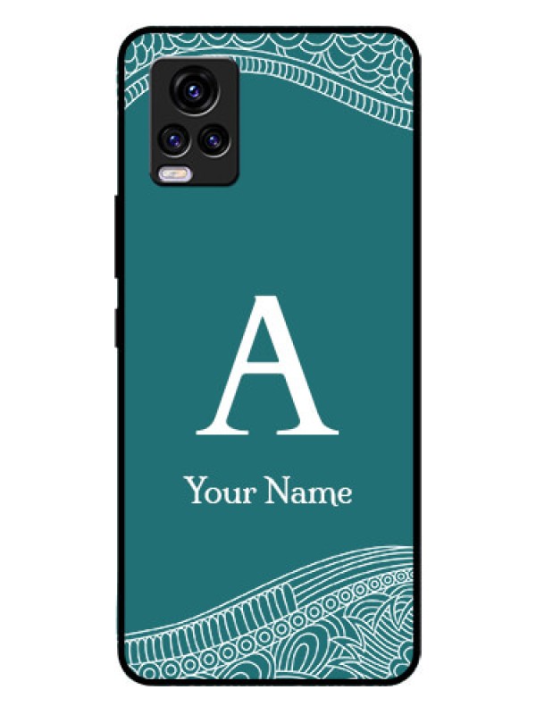 Custom Vivo V20 Personalized Glass Phone Case - line art pattern with custom name Design
