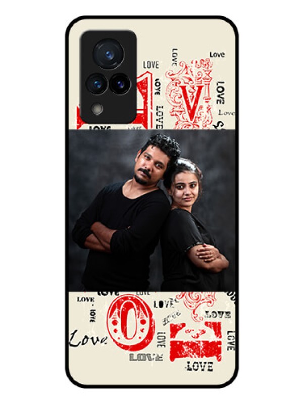 Custom Vivo V21 5G Photo Printing on Glass Case - Trendy Love Design Case