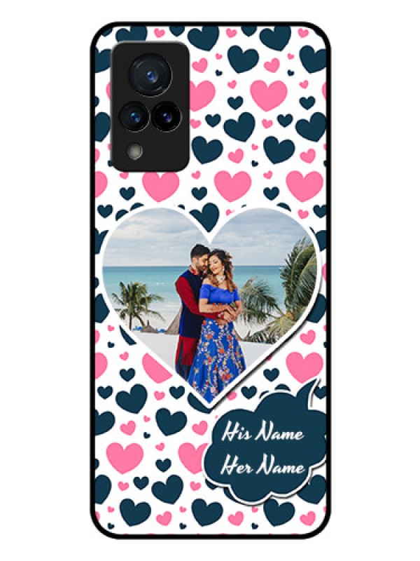 Custom Vivo V21 5G Custom Glass Phone Case - Pink & Blue Heart Design
