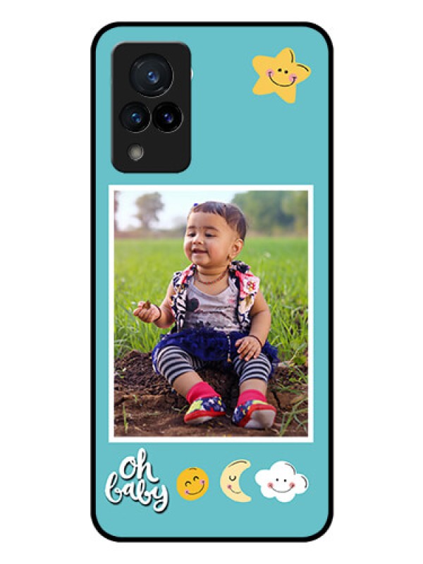 Custom Vivo V21 5G Personalized Glass Phone Case - Smiley Kids Stars Design