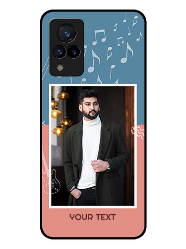 Custom Vivo V21 5G Photo Printing on Glass Case - with Color Musical Note Design