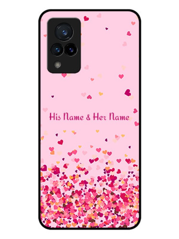 Custom Vivo V21 5G Photo Printing on Glass Case - Floating Hearts Design
