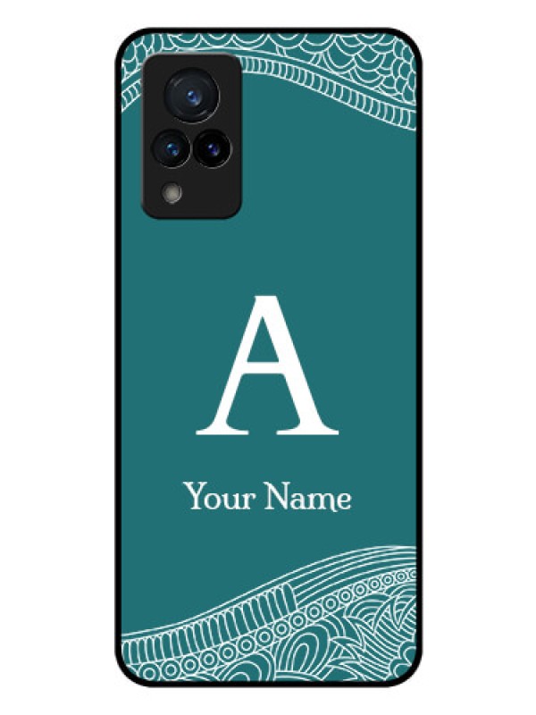 Custom Vivo V21 5G Personalized Glass Phone Case - line art pattern with custom name Design