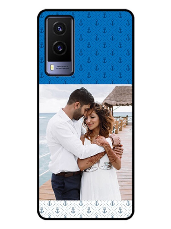 Custom Vivo V21E 5G Photo Printing on Glass Case - Blue Anchors Design