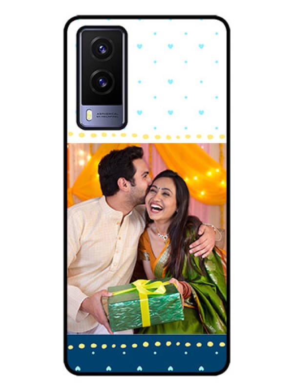 Custom Vivo V21E 5G Personalized Glass Phone Case - White and Blue Abstract Design