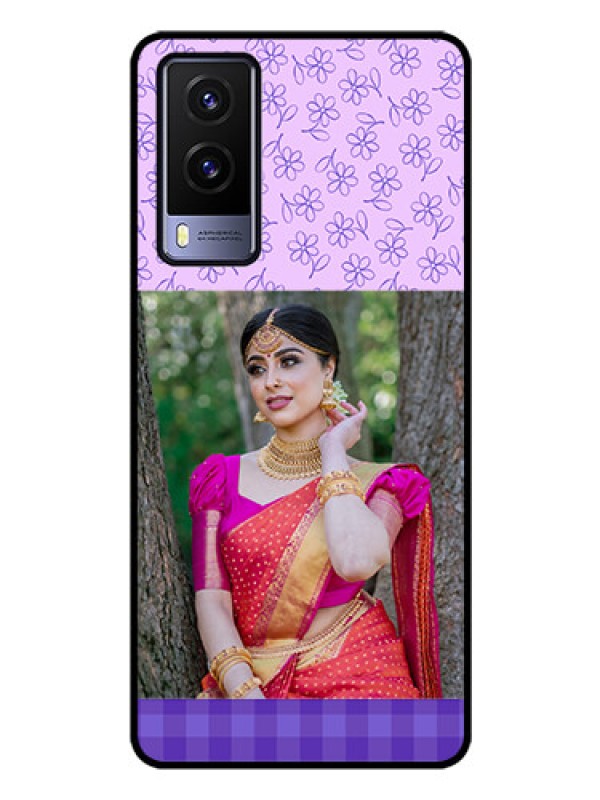 Custom Vivo V21E 5G Custom Glass Phone Case - Purple Floral Design