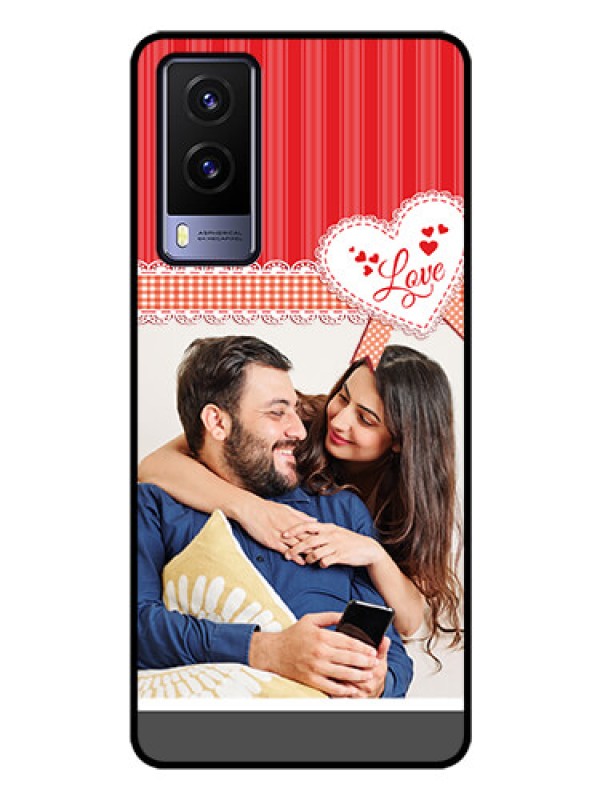 Custom Vivo V21E 5G Custom Glass Mobile Case - Red Love Pattern Design