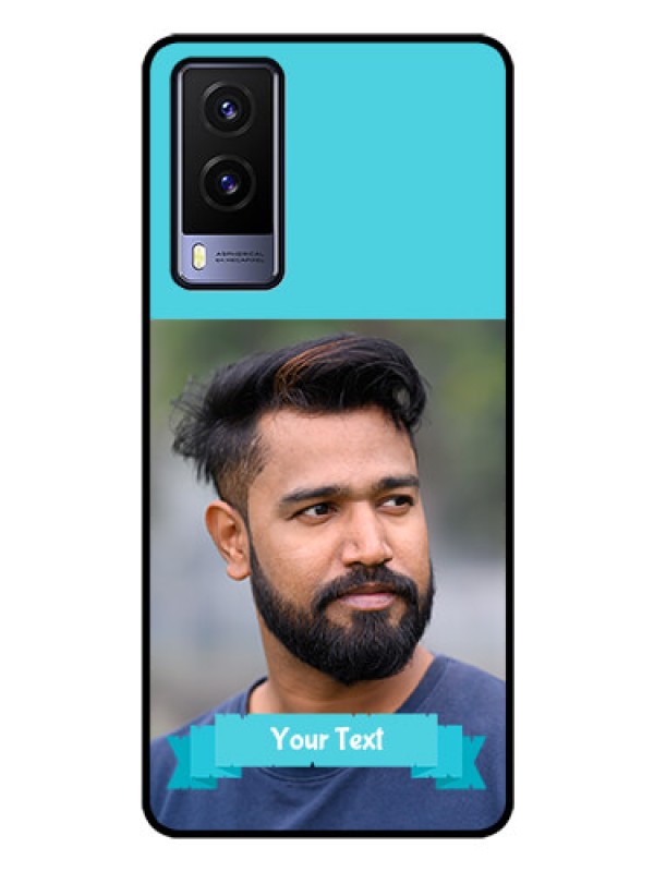 Custom Vivo V21E 5G Personalized Glass Phone Case - Simple Blue Color Design