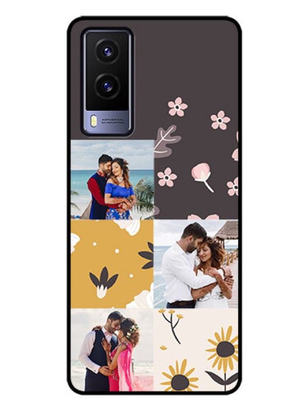 Custom Vivo V21E 5G Photo Printing on Glass Case - 3 Images with Floral Design