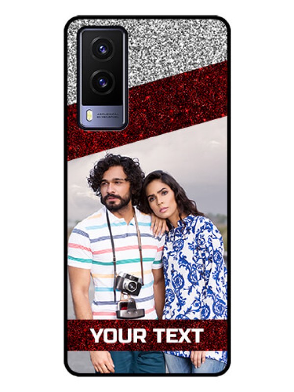 Custom Vivo V21E 5G Personalized Glass Phone Case - Image Holder with Glitter Strip Design