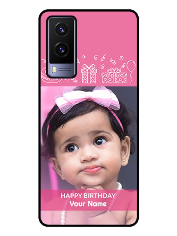Custom Vivo V21E 5G Photo Printing on Glass Case - with Birthday Line Art Design