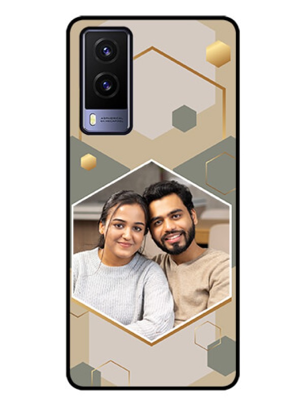 Custom Vivo V21E 5G Photo Printing on Glass Case - Stylish Hexagon Pattern Design