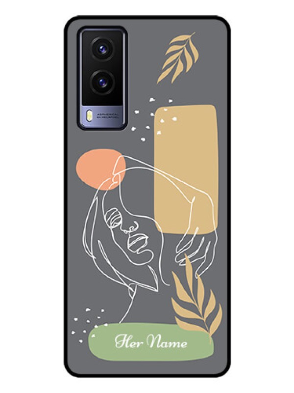 Custom Vivo V21E 5G Custom Glass Phone Case - Gazing Woman line art Design