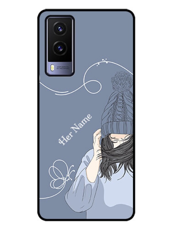 Custom Vivo V21E 5G Custom Glass Mobile Case - Girl in winter outfit Design