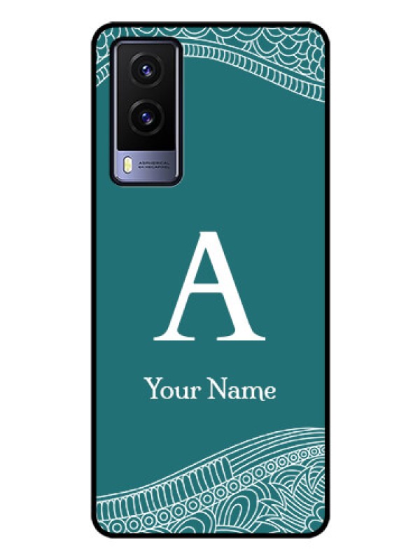 Custom Vivo V21E 5G Personalized Glass Phone Case - line art pattern with custom name Design