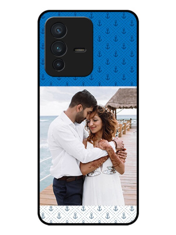 Custom Vivo V23 5G Photo Printing on Glass Case - Blue Anchors Design