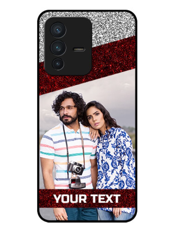 Custom Vivo V23 5G Personalized Glass Phone Case - Image Holder with Glitter Strip Design