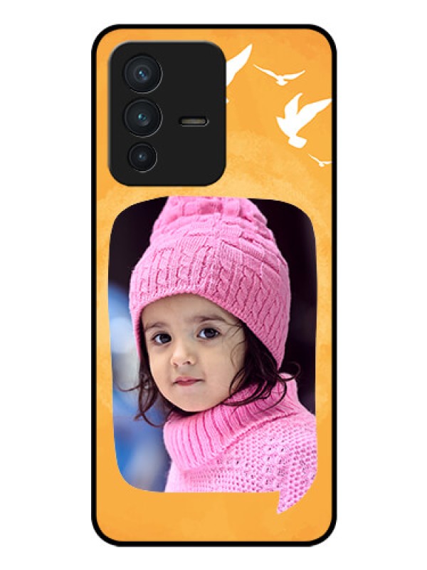Custom Vivo V23 5G Personalized Glass Phone Case - Water Color Design with Bird Icons