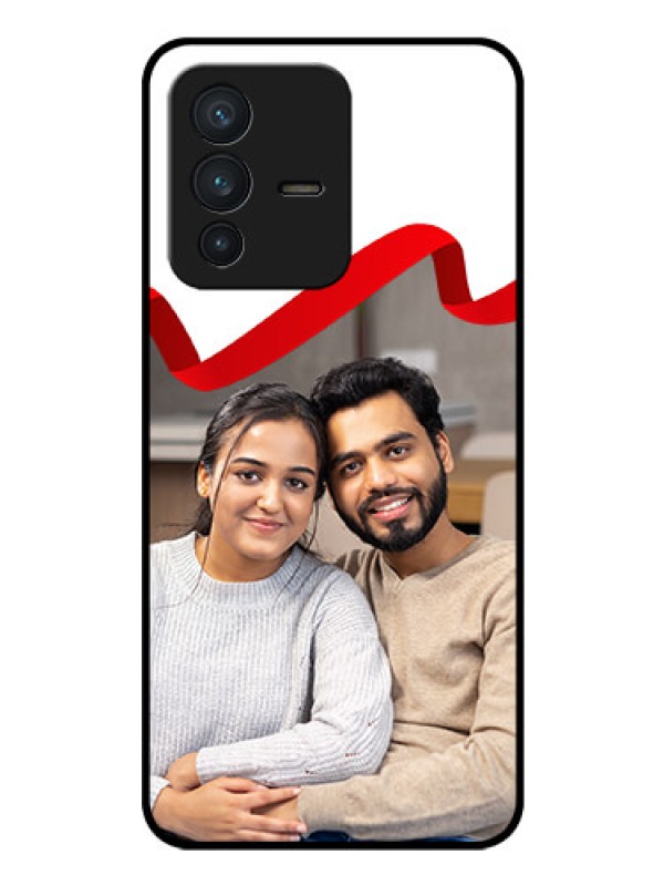 Custom Vivo V23 5G Photo Printing on Glass Case - Red Ribbon Frame Design