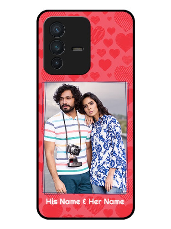 Custom Vivo V23 5G Photo Printing on Glass Case - with Red Heart Symbols Design