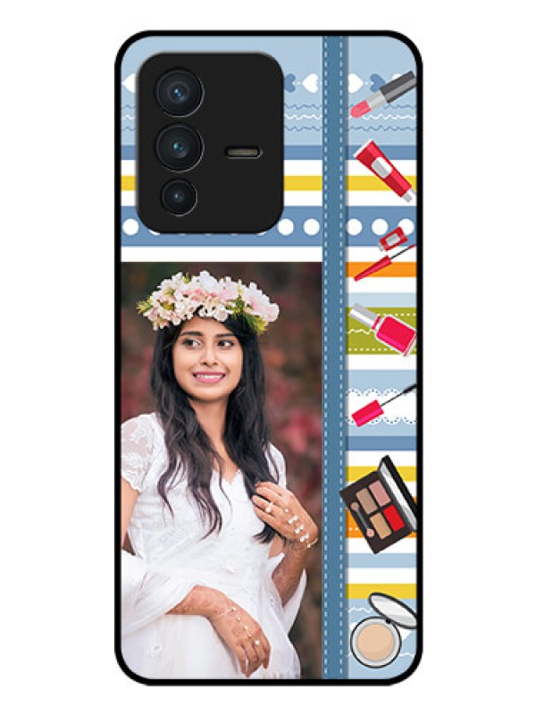 Custom Vivo V23 5G Personalized Glass Phone Case - Makeup Icons Design