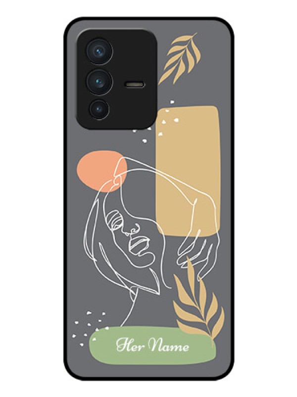 Custom Vivo V23 5G Custom Glass Phone Case - Gazing Woman line art Design
