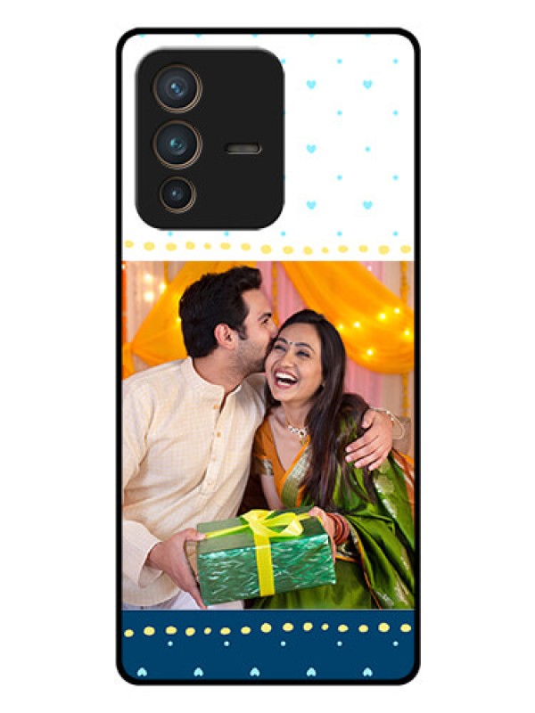 Custom Vivo V23 Pro 5G Personalized Glass Phone Case - White and Blue Abstract Design