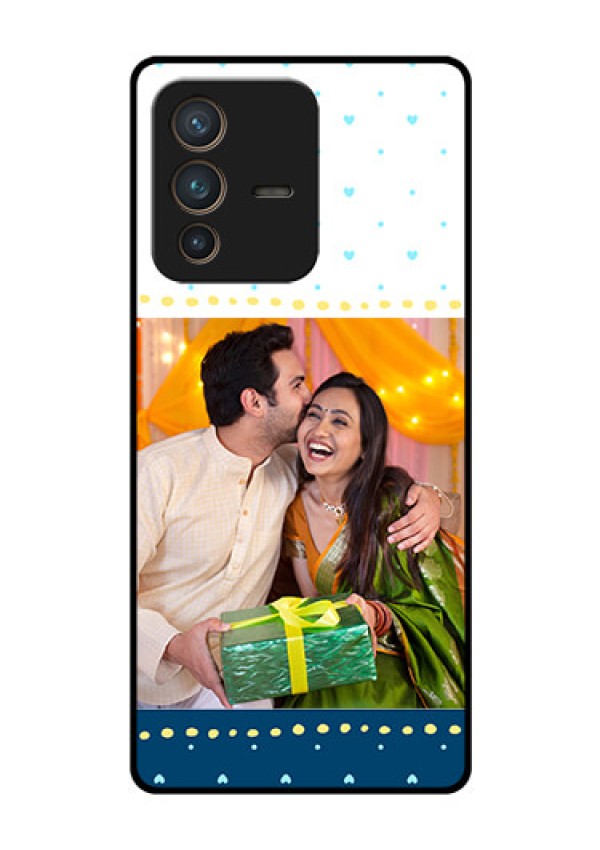Vivo V23 Pro 5G Personalized Glass Phone Case - White and Blue Abstract Design