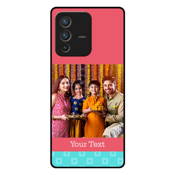 Vivo V23 Pro 5G Personalized Glass Phone Case - Peach & Blue Color Design