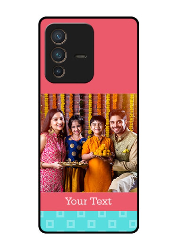 Vivo V23 Pro 5G Personalized Glass Phone Case - Peach & Blue Color Design