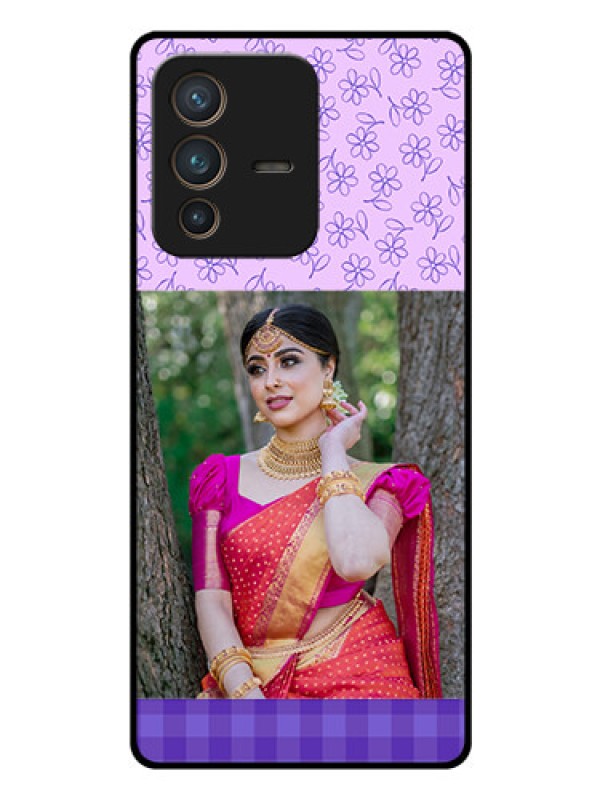 Custom Vivo V23 Pro 5G Custom Glass Phone Case - Purple Floral Design