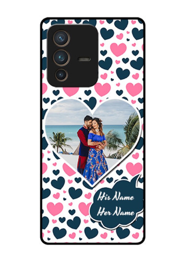 Vivo V23 Pro 5G Custom Glass Phone Case - Pink & Blue Heart Design