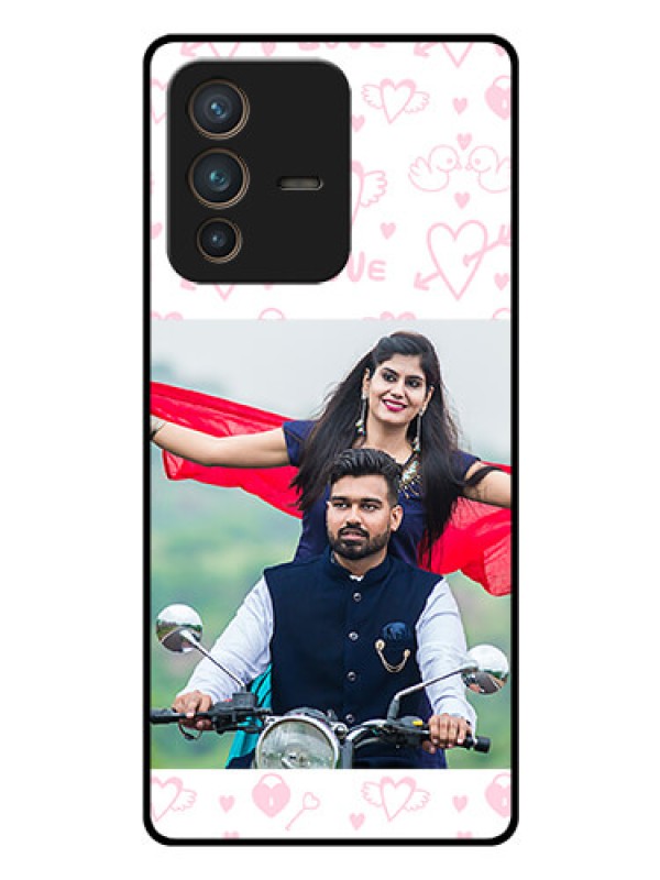 Custom Vivo V23 Pro 5G Custom Glass Mobile Case - Pink Flying Heart Design
