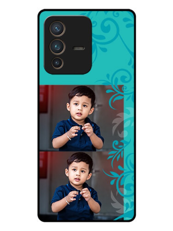 Custom Vivo V23 Pro 5G Personalized Glass Phone Case - with Photo and Green Floral Design