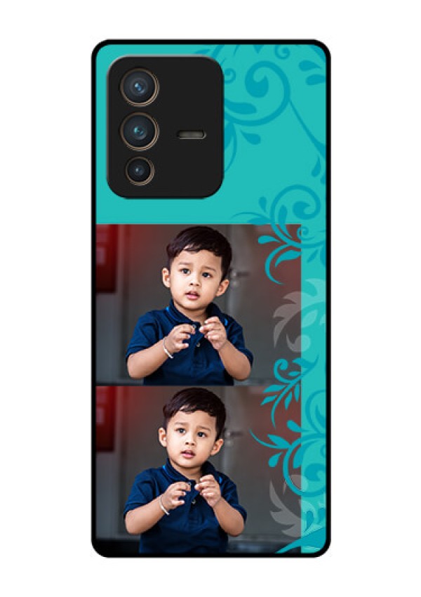 Vivo V23 Pro 5G Personalized Glass Phone Case - with Photo and Green Floral Design