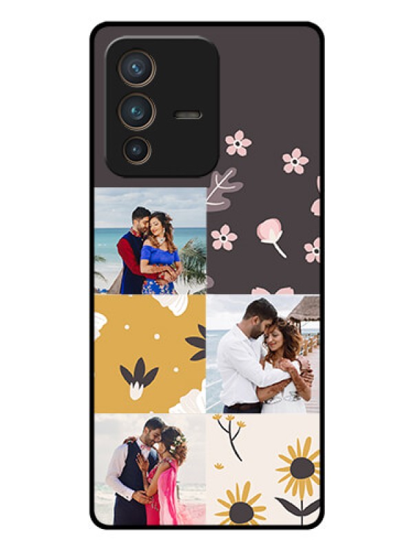 Custom Vivo V23 Pro 5G Photo Printing on Glass Case - 3 Images with Floral Design