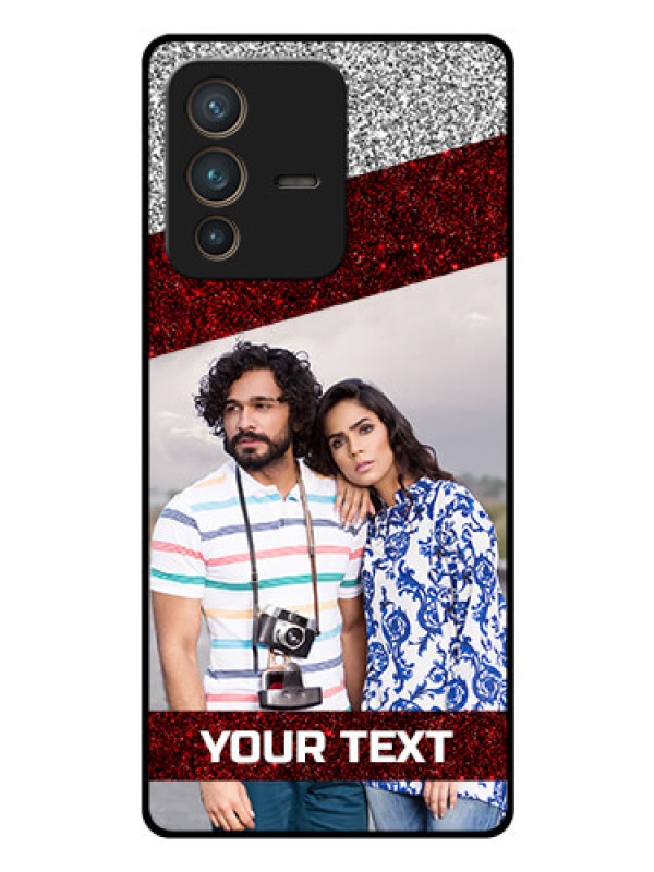Custom Vivo V23 Pro 5G Personalized Glass Phone Case - Image Holder with Glitter Strip Design