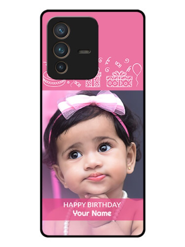 Custom Vivo V23 Pro 5G Photo Printing on Glass Case - with Birthday Line Art Design